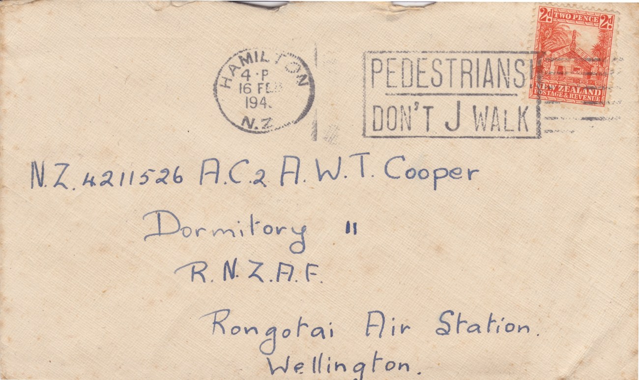 Cover addressed to Rongotai Air Station Lemuel Lyes Collection
