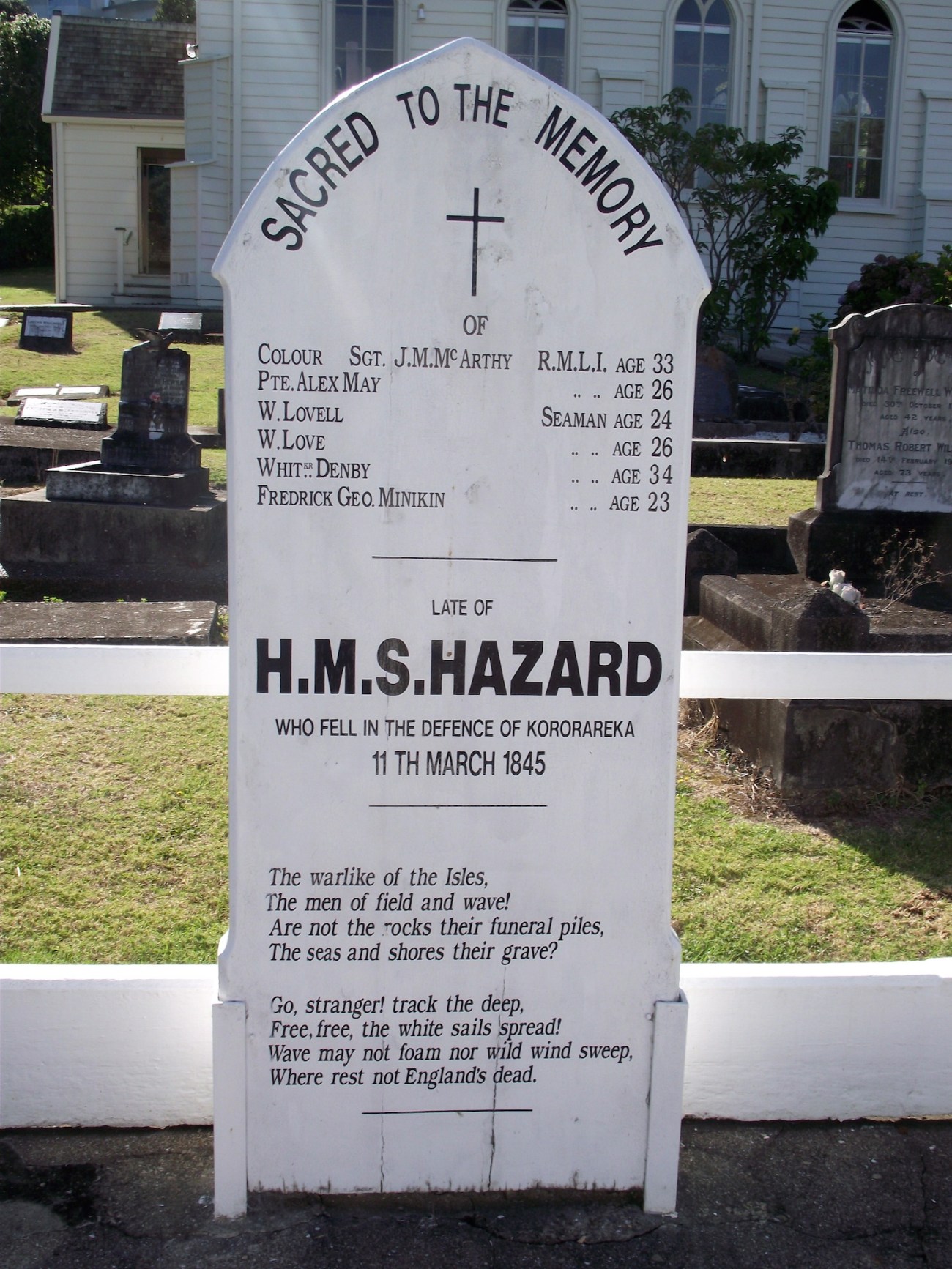 Headstone at the grave of sailors from HMS Hazard who fell during the battle © Lemuel Lyes 2013 