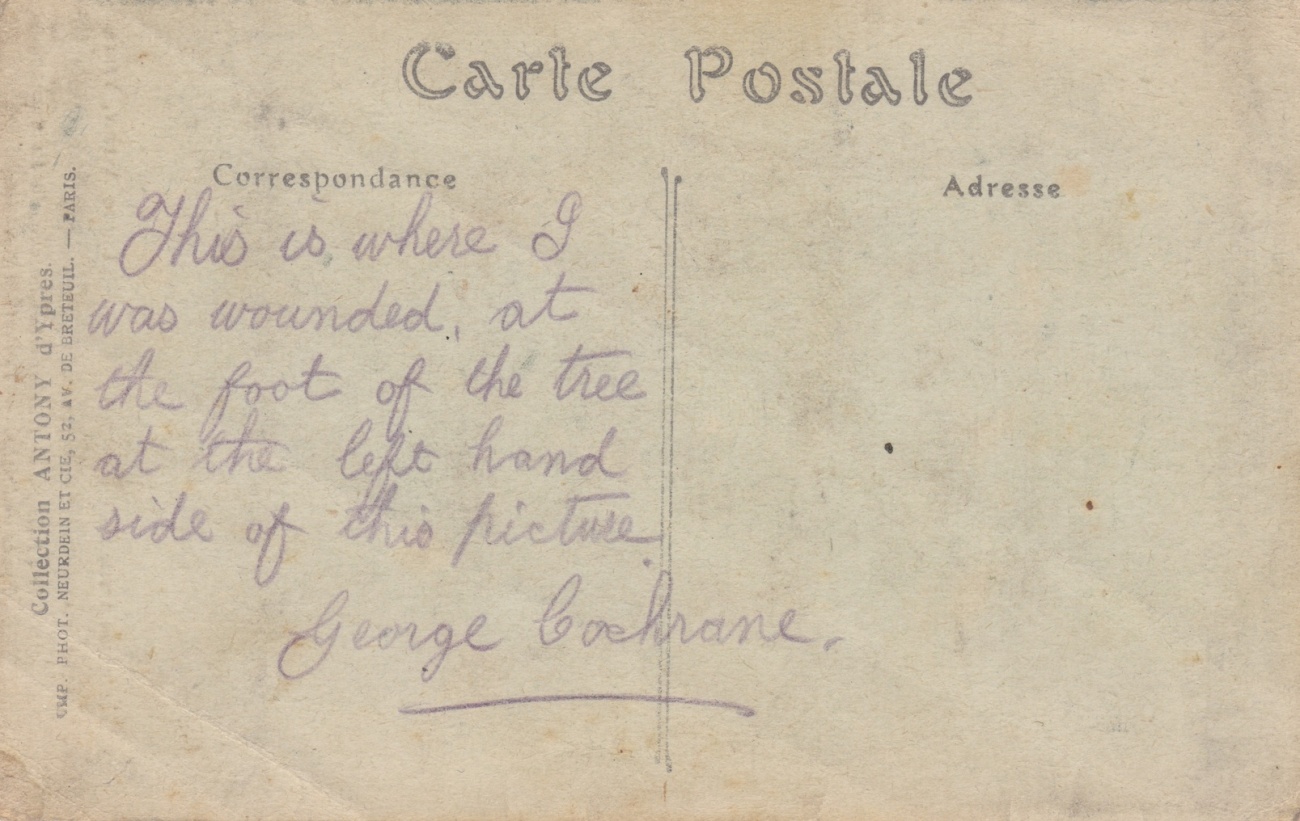 Message from soldier wounded at Polderhoek Chateau Lemuel Lyes Collection
