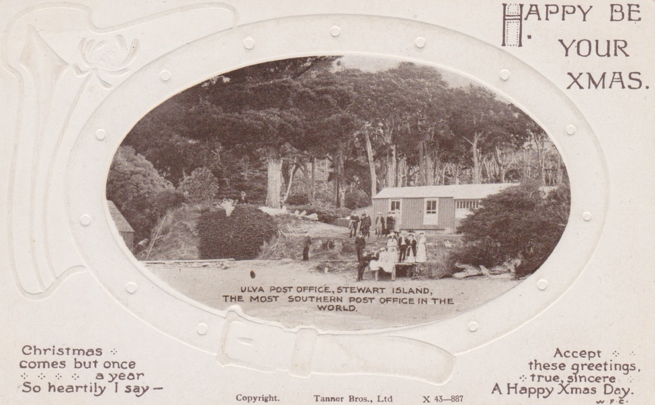 Postcard of Paterson Inlet Post Office, Ulva Island - Sent Christmas 1919 Lemuel Lyes Collection