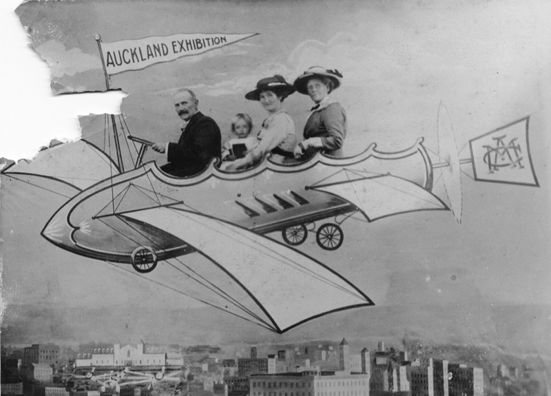 This photograph is particularly unique in that the individuals are identified.  The "pilot" is William F. Barnes of Wellington.  In the back are his wife Ellen Barnes, granddaughter Marion Hannah and her mother, Florence Hannah nee Barnes. Image kindly supplied